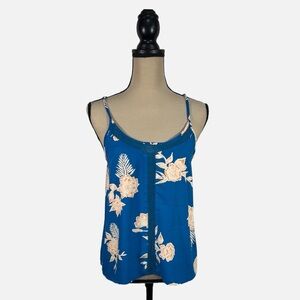 Roxy Tropical Blue and Peach Floral Cami Top Size M Rayon Sleeveless Summer